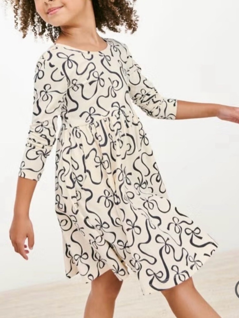 Hanna Andersson Cream Dress with Black Bow Print